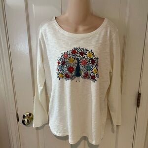 Talbots Long Sleeve T-Shirt "Pretty As A‎ Peacock" Embroidered Plus Size X